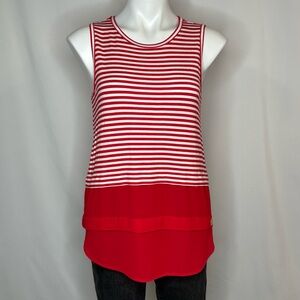 MICHAEL Michael Kors Striped Layered Tank Top Red White Gold Logo, Size M